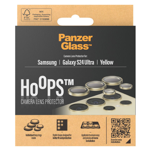 Протектор за обектива на камерата Hoops за Samsung Galaxy S24 Ultra, Жълто, PanzerGlass