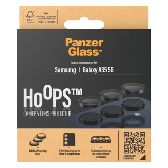 Протектор за обектив на задна камера Hoops за Samsung A35, Черно, Black, PanzerGlass