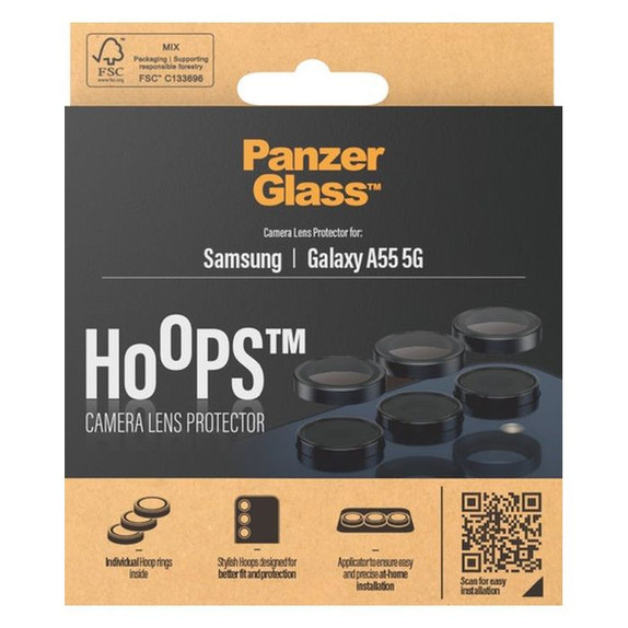 Протектор за обектив на задна камера Hoops за Samsung A55, Черно, Black, PanzerGlass
