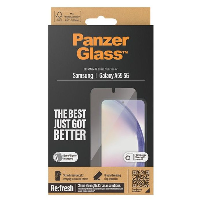 Закалено стъкло Re:fresh UWF с апликатор за Samsung A55 5G, Черно, Black, PanzerGlass