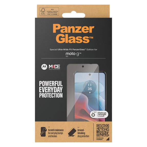 Закалено стъкло UWF за Motorola Moto G34, Черно, PanzerGlass
