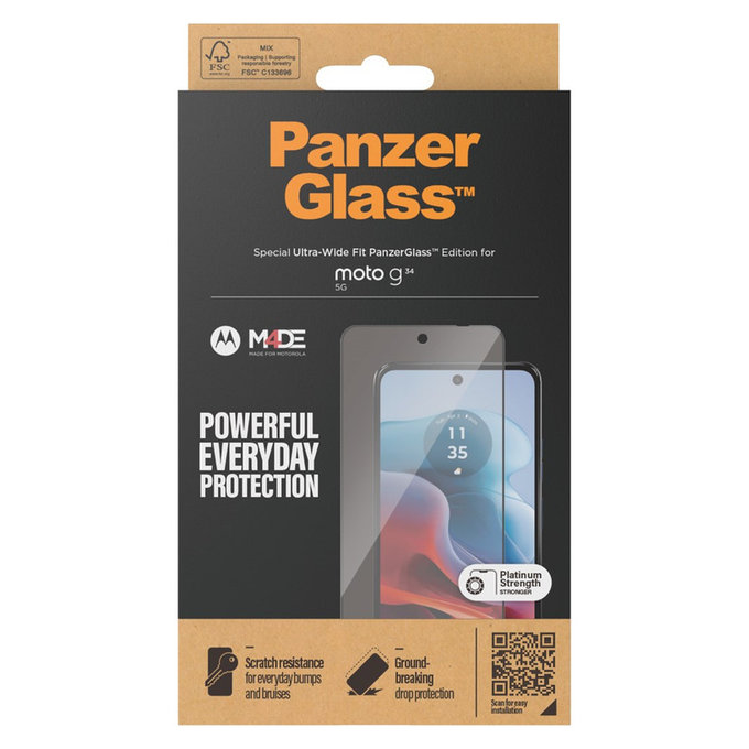 Закалено стъкло UWF за Motorola Moto G34, Черно, PanzerGlass
