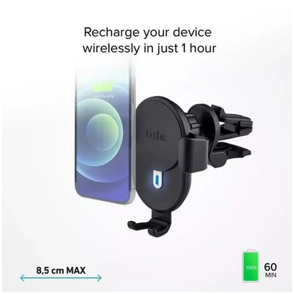 Гравитационен държач за кола с безжично зареждане, 10W, Черно, Black, SBS