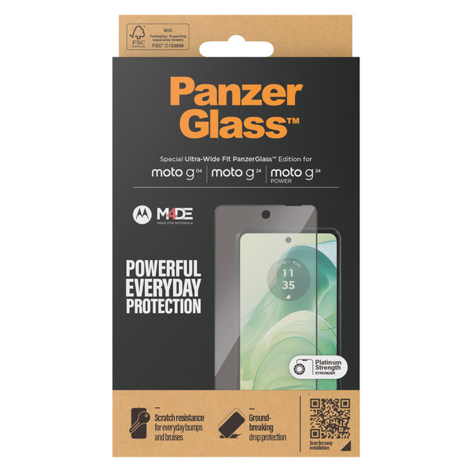 Закалено стъкло UWF за Motorola Moto G04/E14/G24 Power, Черно, PanzerGlass