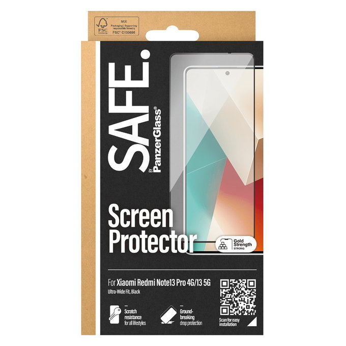 Закалено стъкло UWF за Xiaomi Redmi Note 13 4G, Черно, SAFE by PanzerGlass