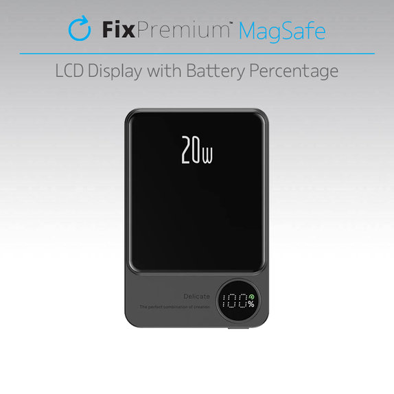 MagSafe външна батерия с LCD 5000 mAh, Черно, Black, FixPremium