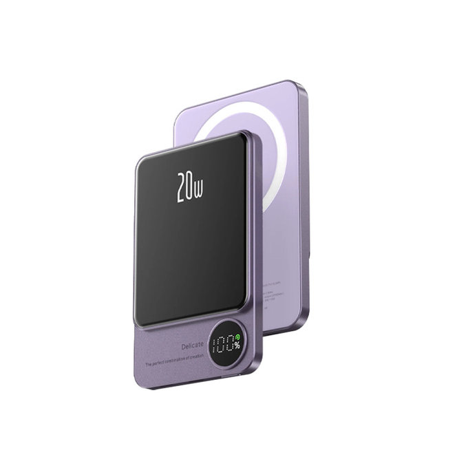 MagSafe външна батерия с LCD 5000 mAh, лилав, Лилаво, Purple, FixPremium