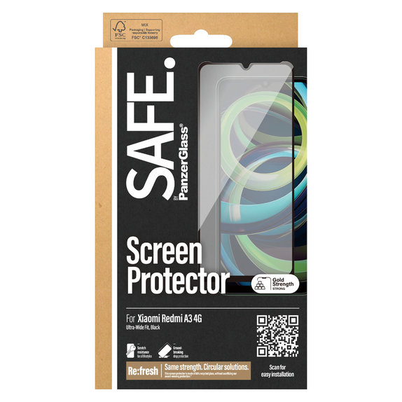 Закалено стъкло UWF за Xiaomi Redmi A3, Черно, SAFE by PanzerGlass