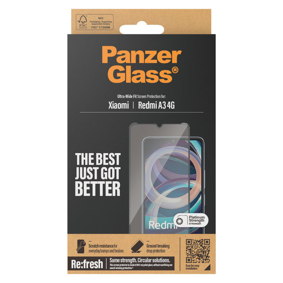 Закалено стъкло UWF AB за Xiaomi Redmi A3, Čierne, PanzerGlass