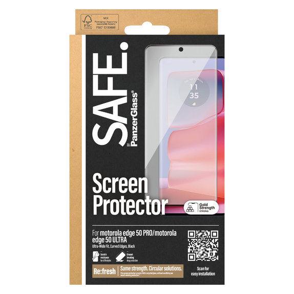 Закалено стъкло UWF за Motorola Edge 50 Pro, Черно, SAFE by PanzerGlass