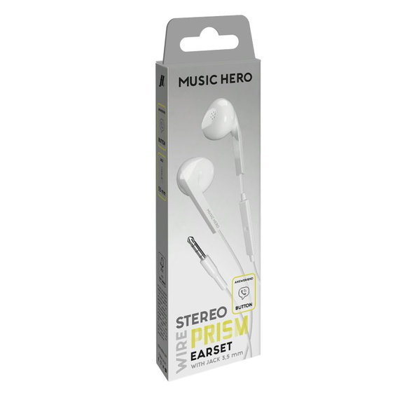 Слушалки PRISM, 3.5mm jack, White, Music Hero