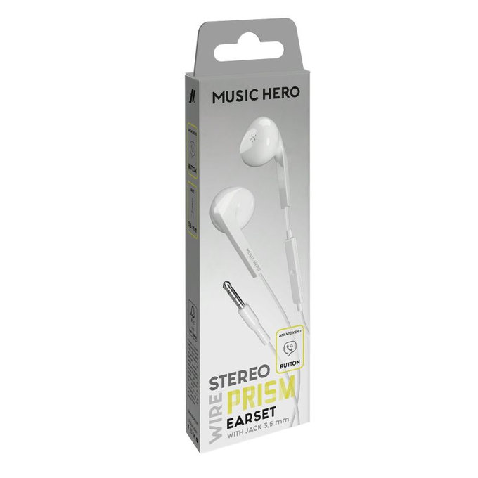 Слушалки PRISM, 3.5mm jack, White, Music Hero