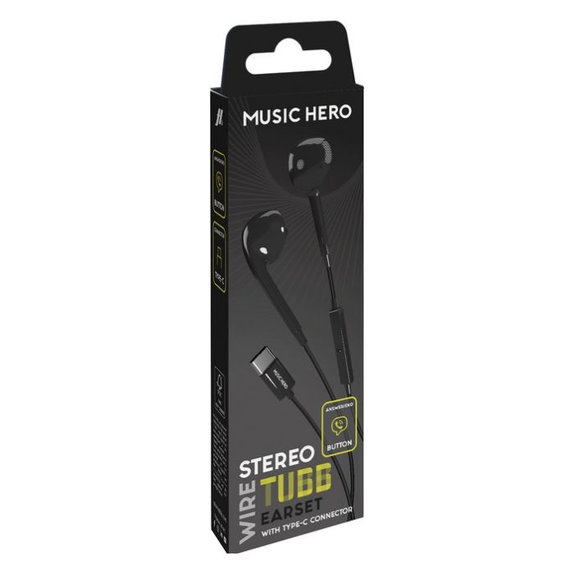 Слушалки TUBB, USB-C, Черно, Black, Music Hero