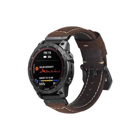 Кожена каишка за Garmin (QuickFit 22mm), Кафяв, Brown, FixPremium