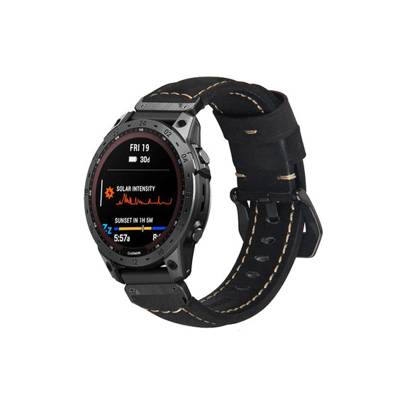 Кожена каишка за Garmin (QuickFit 22mm), Черно, Black, FixPremium
