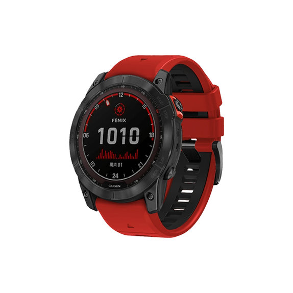 Двуцветна силиконова каишка за Garmin (QuickFit 22mm), Червено, Red, FixPremium