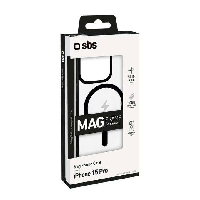 Калъф Mag Frame, съвместим с MagSafe за iPhone 15 Pro, Черен, SBS