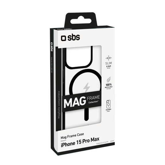 Калъф Mag Frame съвместим с MagSafe за iPhone 15 Pro Max, Black, SBS