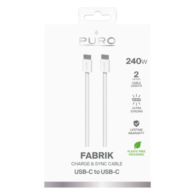 USB-C / USB-C кабел 240W Fabrik FABK4, 2m, Бял, White, PURO