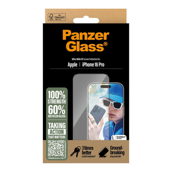 Закалено стъкло UWF с апликатор за iPhone 16 Pro, Черно, PanzerGlass