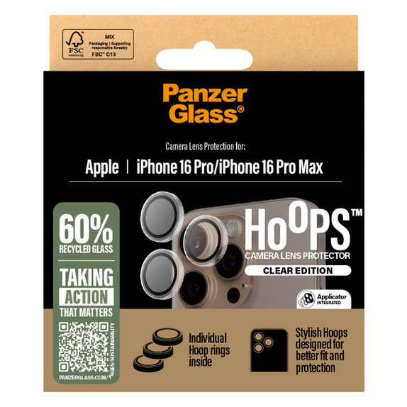 Протектор за камера Hoops за iPhone 16 Pro и 16 Pro Max, Прозрачен, Transparent