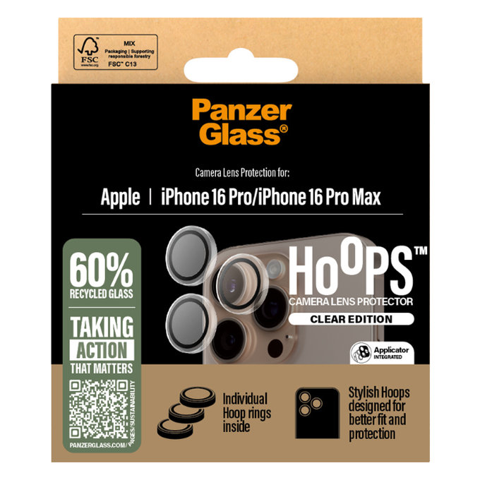 Протектор за камера Hoops за iPhone 16 Pro и 16 Pro Max, Прозрачен, Transparent
