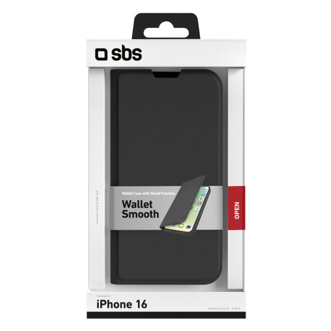 Калъф Book Wallet Smooth за iPhone 16, Черно, Black