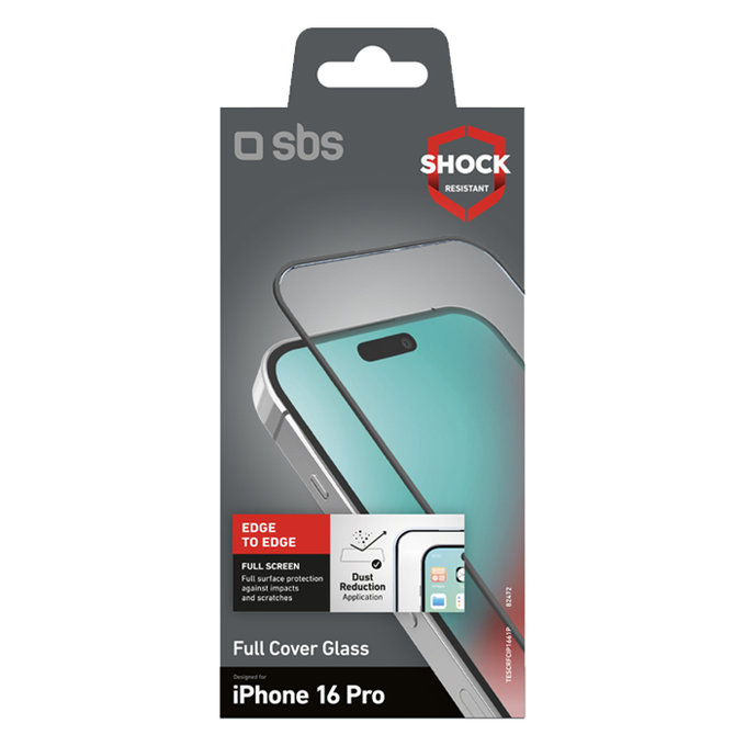 Закалено стъкло Full Cover за iPhone 16 Pro, Черно, Black, SBS