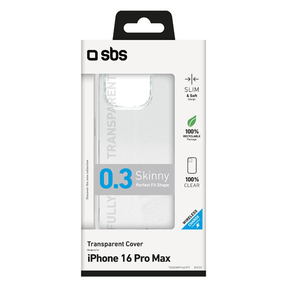 Калъф Skinny за iPhone 16 Pro Max, Прозрачен, Transparent, SBS