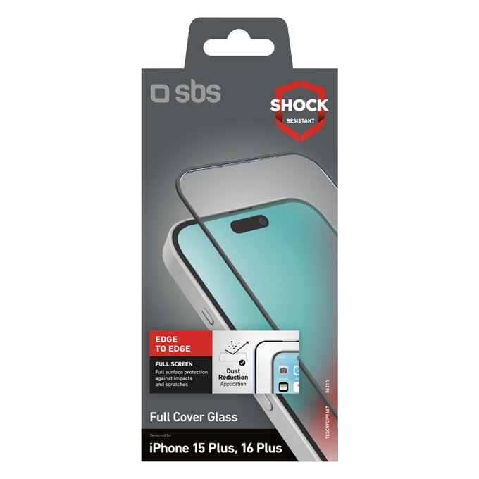 Закалено стъкло Full Cover за iPhone 16 Plus, Черно, Black, SBS