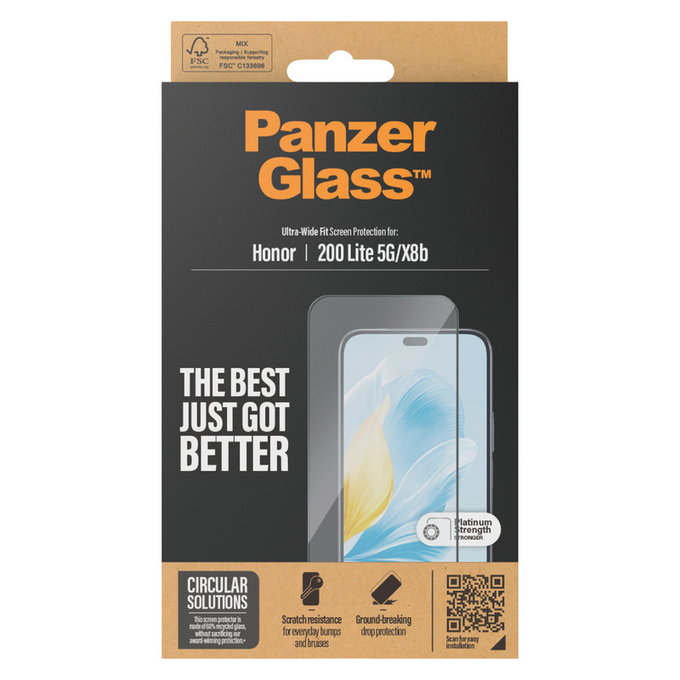 Закалено стъкло UWF за Honor 200 Lite, Черно, PanzerGlass