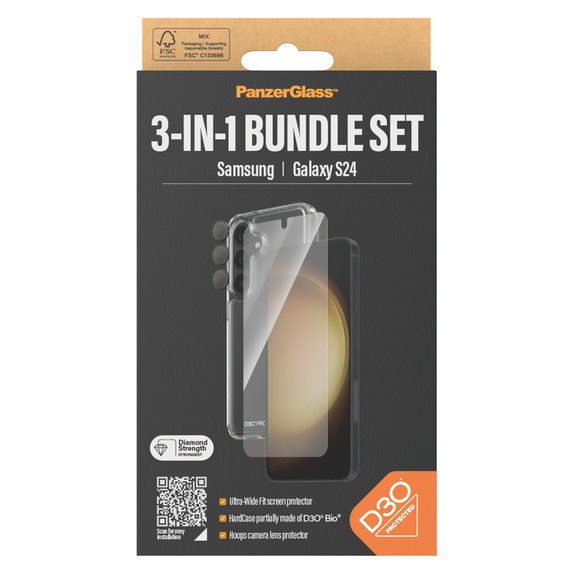 Bundle Hoops + Закалено стъкло UWF + Hard Case D3O за Samsung Galaxy S24, PanzerGlass