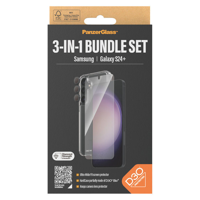 Bundle Hoops + Закалено стъкло UWF + Hard Case D3O за Samsung Galaxy S24+, PanzerGlass