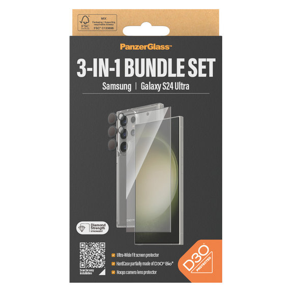 Bundle Hoops + Закалено стъкло UWF + Hard Case D3O за Samsung Galaxy S24 Ultra, PanzerGlass