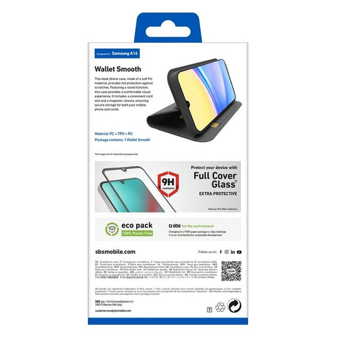 Калъф тип книга Wallet Smooth за Samsung Galaxy A16, Черен, SBS