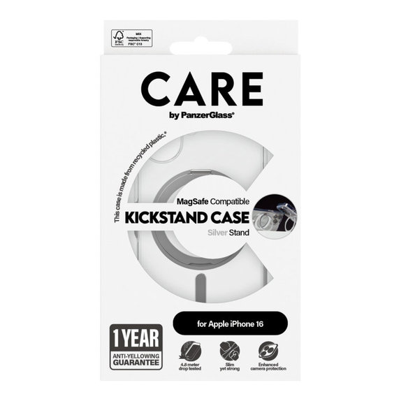 Калъф Kickstand с MagSafe за iPhone 16, Сребристо, CARE