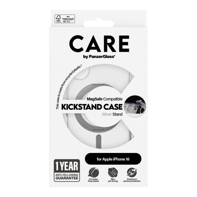 Калъф Kickstand с MagSafe за iPhone 16, Сребристо, CARE