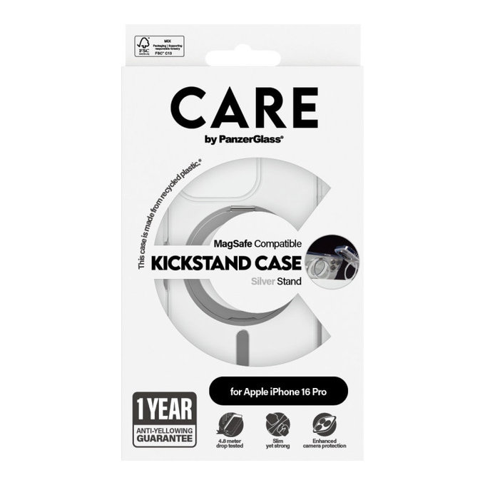 Калъф Kickstand с MagSafe за iPhone 16 Pro, Сребристо, CARE