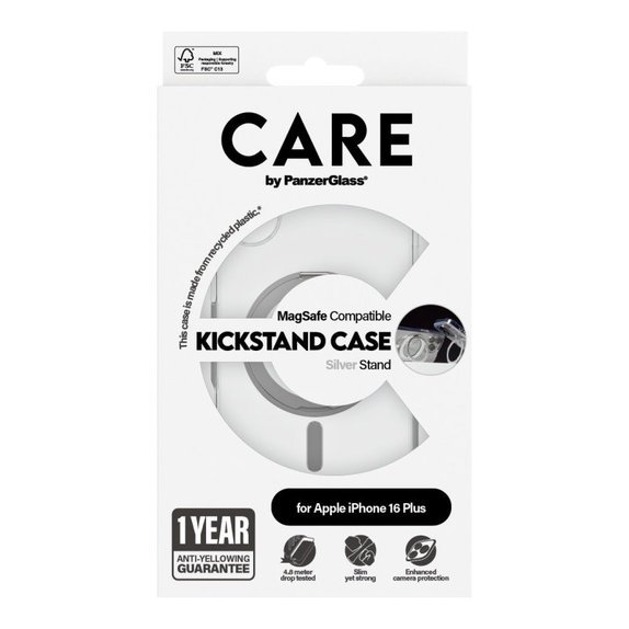 Калъф Kickstand с MagSafe за iPhone 16 Plus, Сребристо, CARE