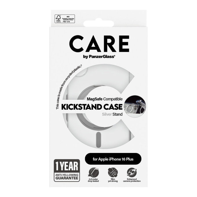 Калъф Kickstand с MagSafe за iPhone 16 Plus, Сребристо, CARE