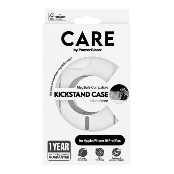 Калъф Kickstand с MagSafe за iPhone 16 Pro Max, Сребристо, CARE