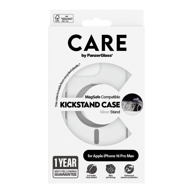 Калъф Kickstand с MagSafe за iPhone 16 Pro Max, Сребристо, CARE