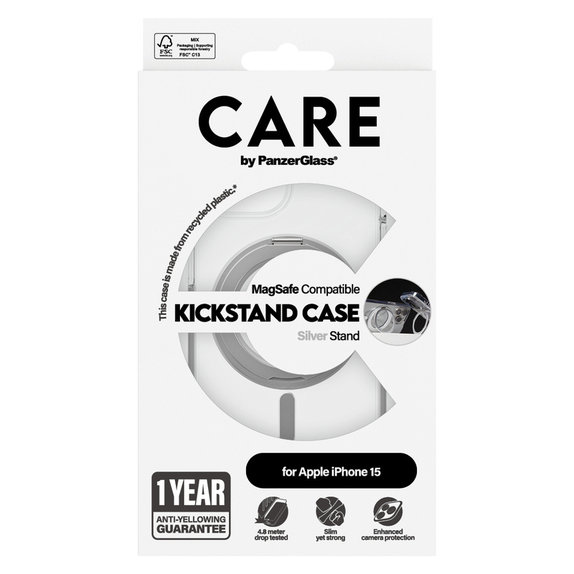 Калъф Kickstand с MagSAFE by PanzerGlass за iPhone 15, Сребристо, PanzerGlass