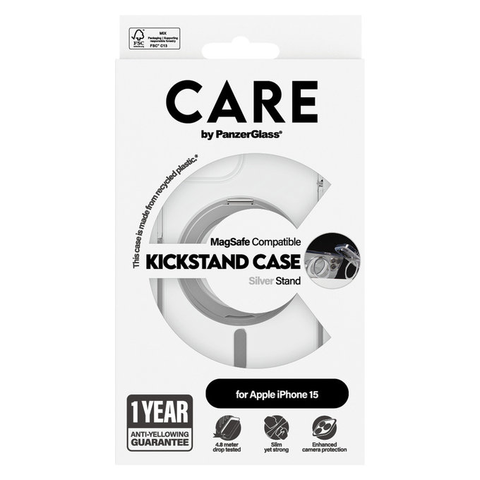 Калъф Kickstand с MagSAFE by PanzerGlass за iPhone 15, Сребристо, PanzerGlass