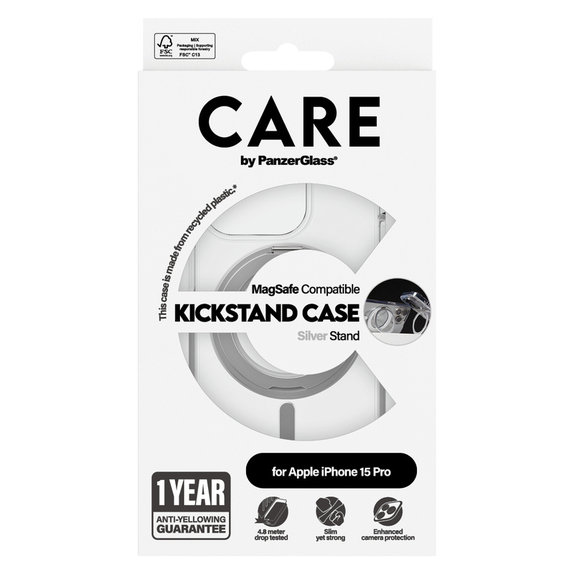 Калъф Kickstand с MagSAFE by PanzerGlass за iPhone 15 Pro, Сребристо, PanzerGlass