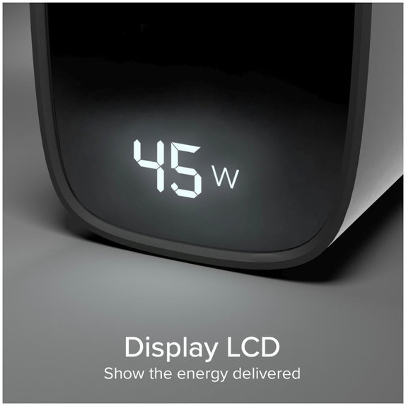 Пътен адаптер LCD USB-C, GaN, 45 W PD, черен, SBS