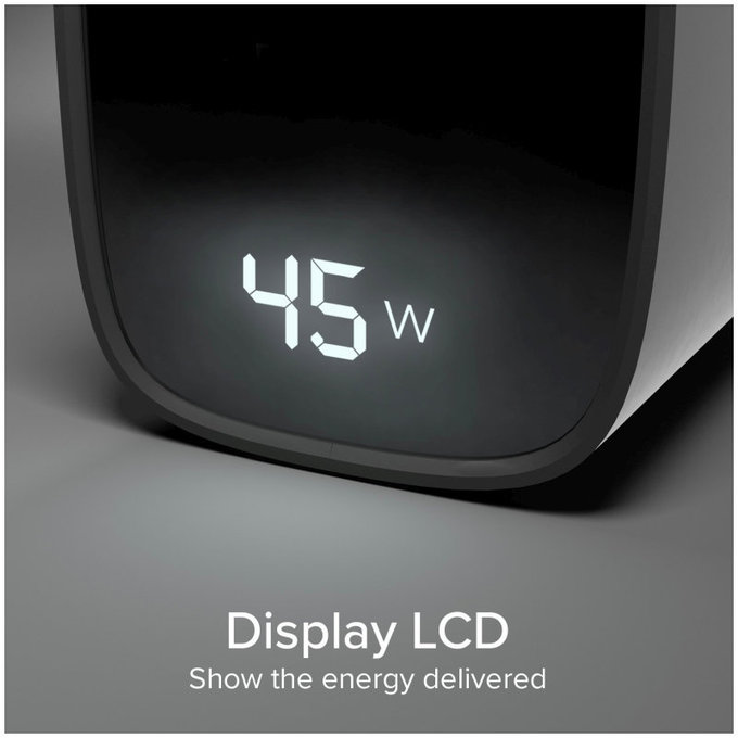 Пътен адаптер LCD USB-C, GaN, 45 W PD, черен, SBS