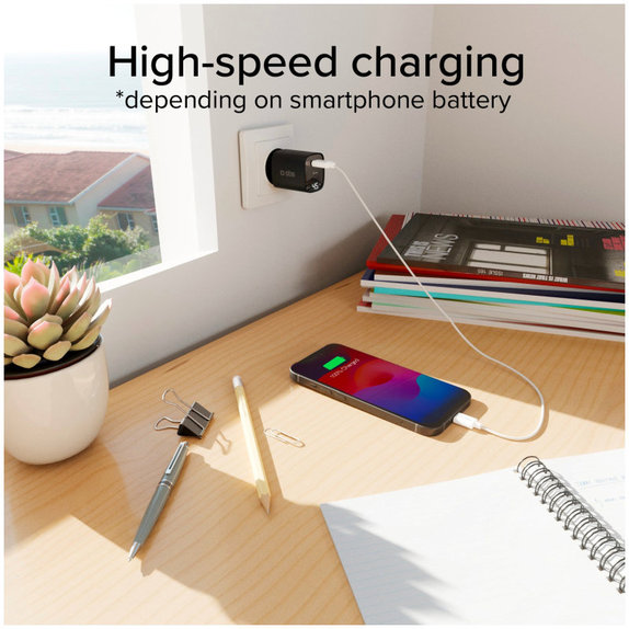 Пътен адаптер LCD USB-C, GaN, 45 W PD, черен, SBS