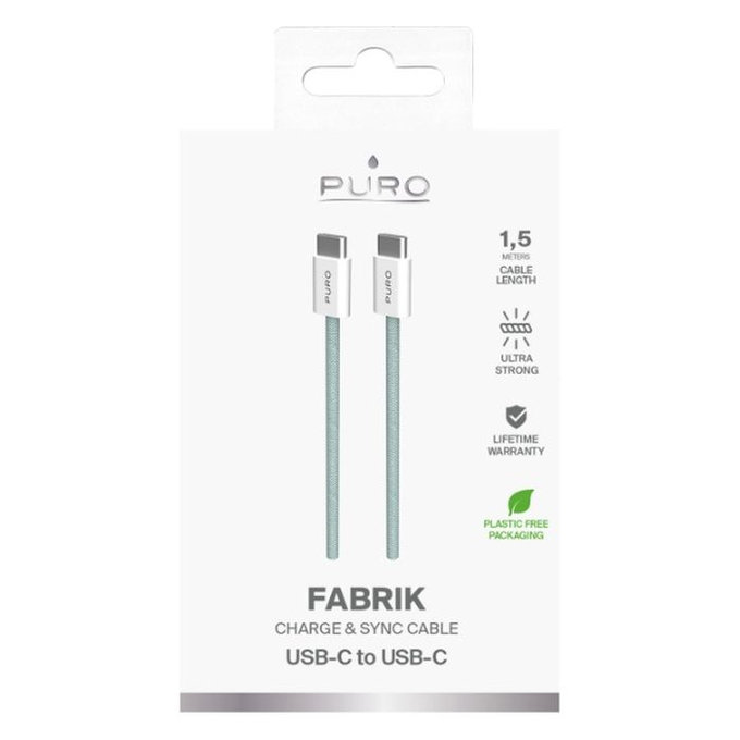 USB-C / USB-C кабел 60W Fabrik FABK4, 1.5m, Island Mist, PURO