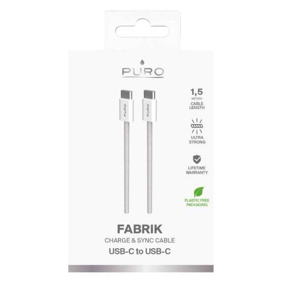 USB-C / USB-C кабел 60W Fabrik FABK4, 1.5m, Sandshell, PURO